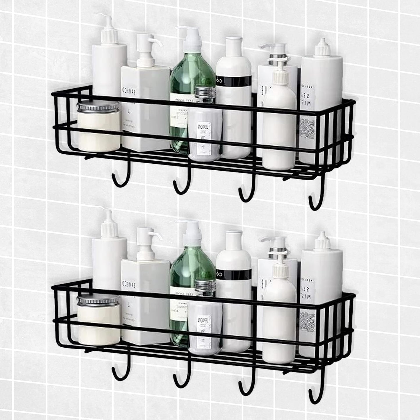 Stainless Steel Bathroom Storage Rack | Wall-Mounted Shower Organizer with No-Drill Installation