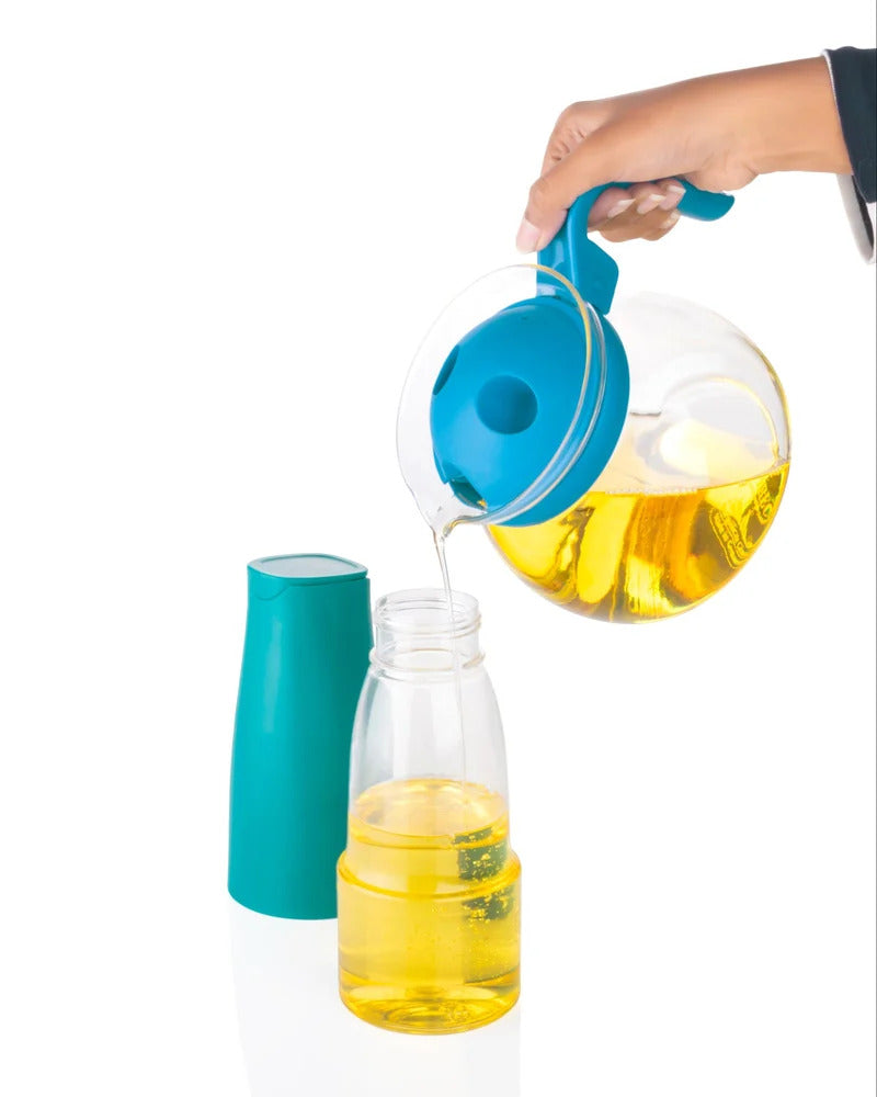 Automatic Gravity Open & Close Cap, Blue-Green Oil Dispenser Bottle 500 ML for Kitchen