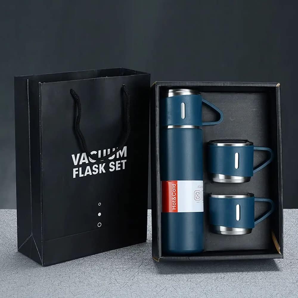 Vacuum Insulated Flask Set with 2 Cups – Ideal for Coffee, Tea, Milk, (Multicolour)