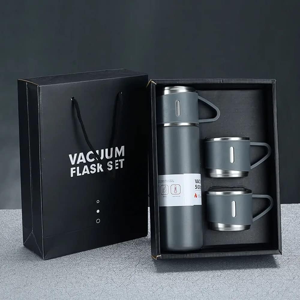 Vacuum Insulated Flask Set with 2 Cups – Ideal for Coffee, Tea, Milk, (Multicolour)