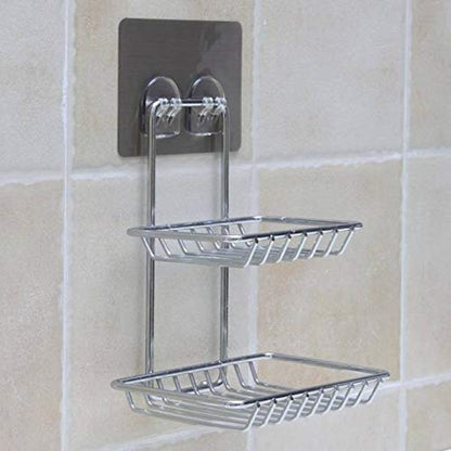 Wall-Mounted Stainless Steel Soap Holder & Dispenser with Hooks