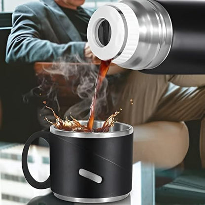 Vacuum Insulated Flask Set with 2 Cups – Ideal for Coffee, Tea, Milk, (Multicolour)