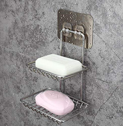 Wall-Mounted Stainless Steel Soap Holder & Dispenser with Hooks