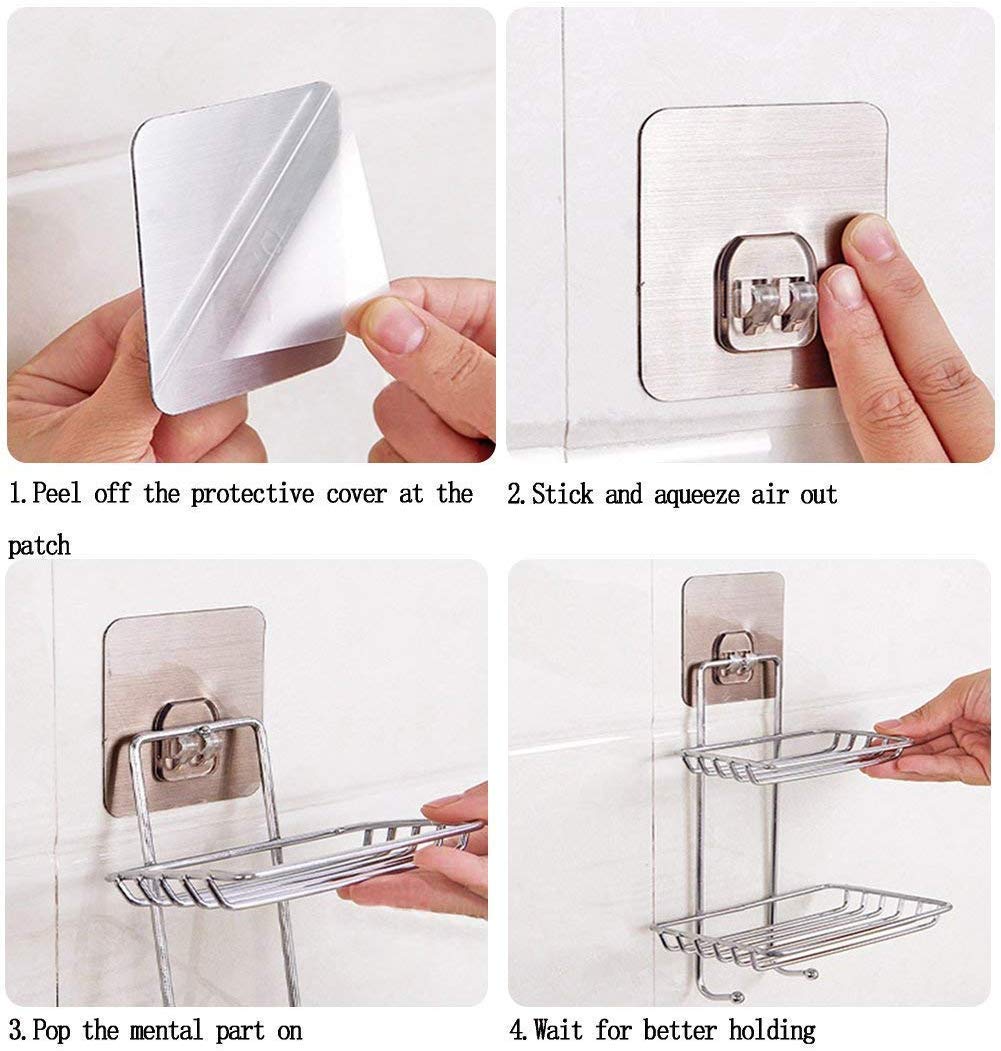 Wall-Mounted Stainless Steel Soap Holder & Dispenser with Hooks