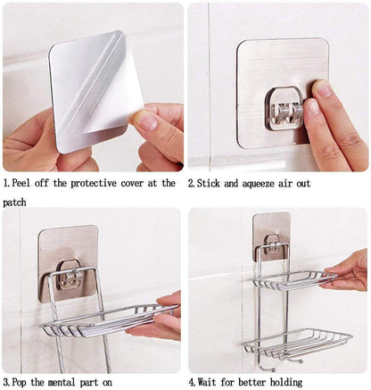 Wall-Mounted Stainless Steel Soap Holder & Dispenser with Hooks