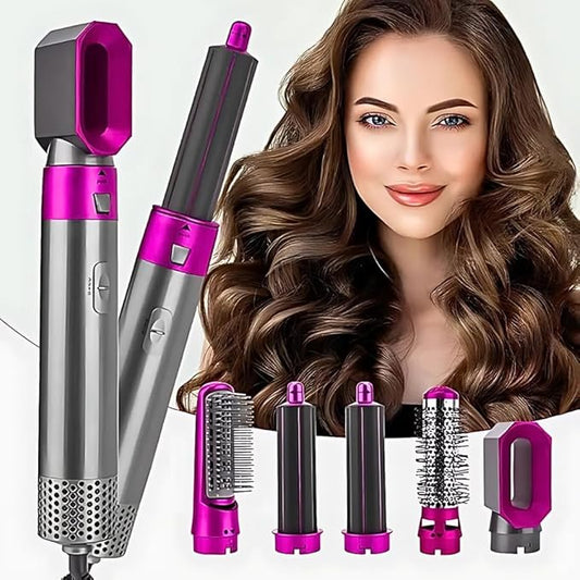 5 in 1 Hair Styler for Women – Hot Air Brush Dryer with Interchangeable Styling Heads | Hair Curler, Straightener, Volumizer & Dryer Brush | Multifunction Electric Styling Tool