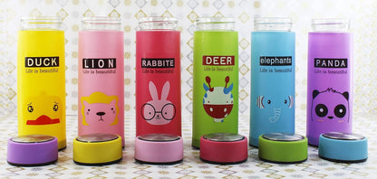 Glass Water bottle Covered with Stylish Cover Combo, 450 ML, Any Set of 2 (multicolours & desigs)