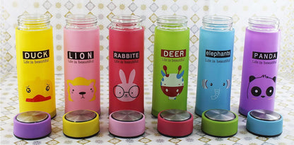 Glass Water bottle Covered with Stylish Cover Combo, 450 ML, Any Set of 2 (multicolours & desigs)