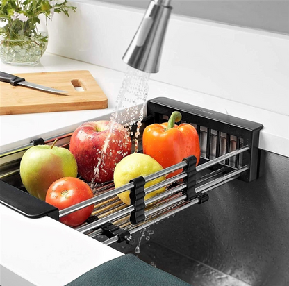 Adjustable Stainless Steel Dish Drying Rack – Expandable Over-the-Sink Drainer Basket for Kitchen Utensils & Vegetables