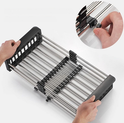 Adjustable Stainless Steel Dish Drying Rack – Expandable Over-the-Sink Drainer Basket for Kitchen Utensils & Vegetables