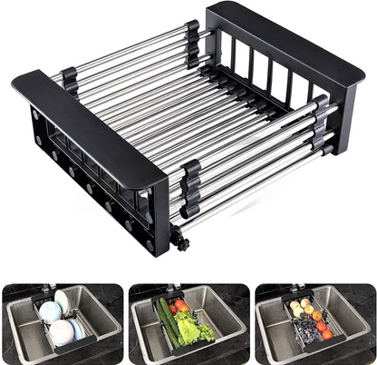 Adjustable Stainless Steel Dish Drying Rack – Expandable Over-the-Sink Drainer Basket for Kitchen Utensils & Vegetables
