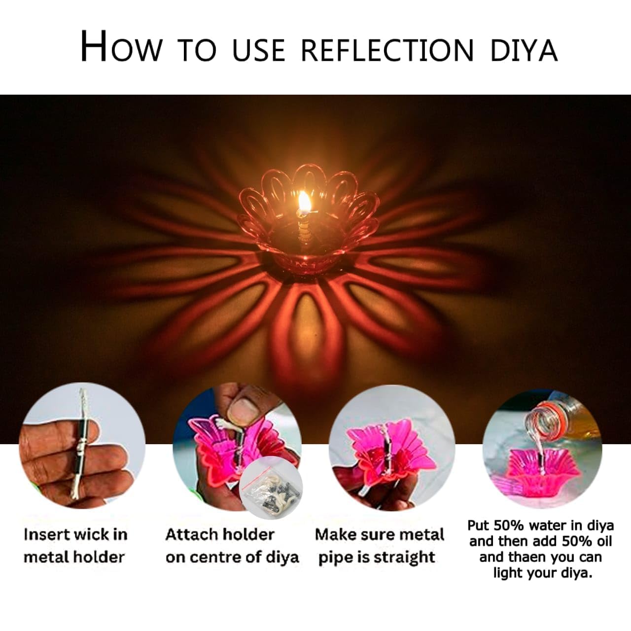 Rangoli Reflective Diya (Set of 12) | 3D Shadow Reflective Diwali Diya