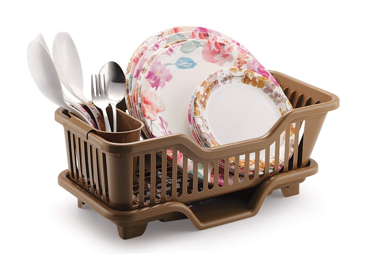 Multi-Purpose 3-in-1 Dish Drying Rack | Large Plastic Kitchen Sink Organizer with Tray & Utensil Holder