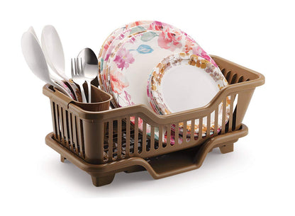 Multi-Purpose 3-in-1 Dish Drying Rack | Large Plastic Kitchen Sink Organizer with Tray & Utensil Holder