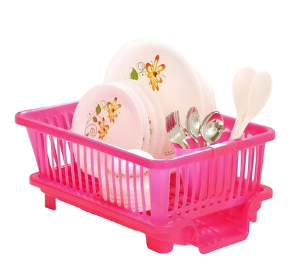 Multi-Purpose 3-in-1 Dish Drying Rack | Large Plastic Kitchen Sink Organizer with Tray & Utensil Holder