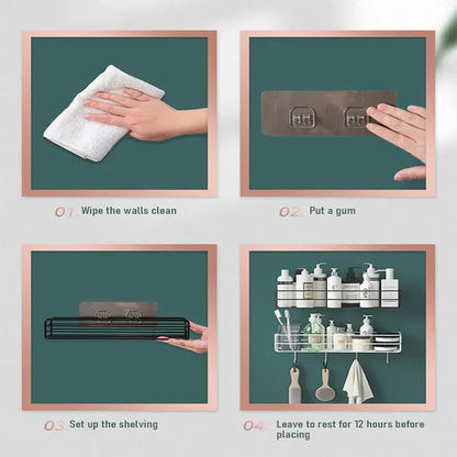 Stainless Steel Bathroom Storage Rack | Wall-Mounted Shower Organizer with No-Drill Installation