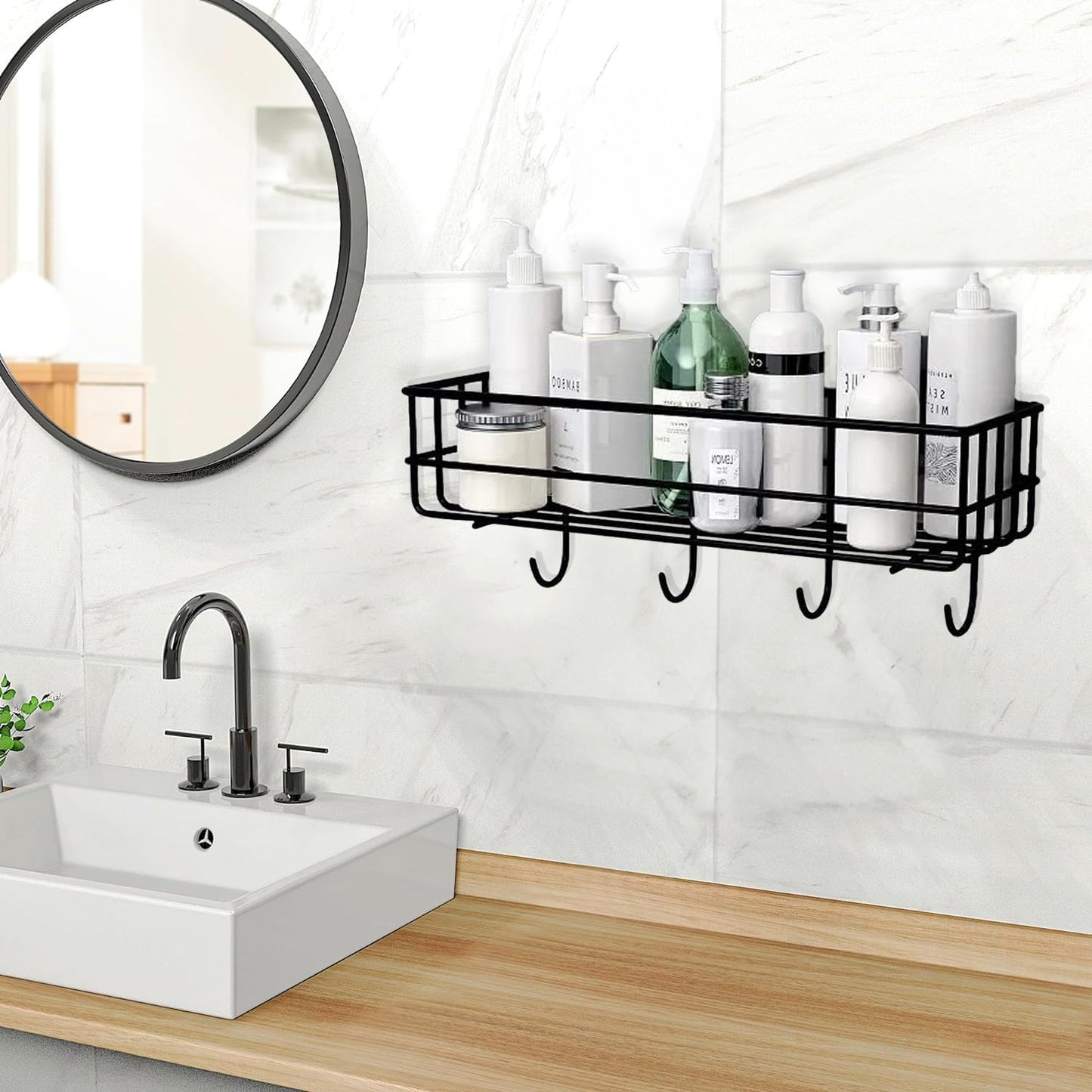 Stainless Steel Bathroom Storage Rack | Wall-Mounted Shower Organizer with No-Drill Installation