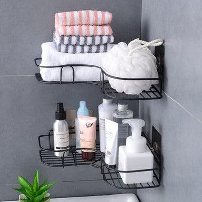 Corner Shelf | Multipurpose Bathroom/Kitchen Organizer with Self-Adhesive Hooks Set Of 2