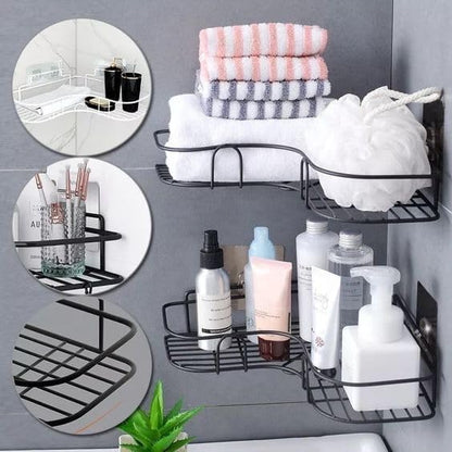Corner Shelf | Multipurpose Bathroom/Kitchen Organizer with Self-Adhesive Hooks Set Of 2