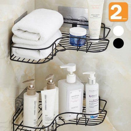 Corner Shelf | Multipurpose Bathroom/Kitchen Organizer with Self-Adhesive Hooks Set Of 2