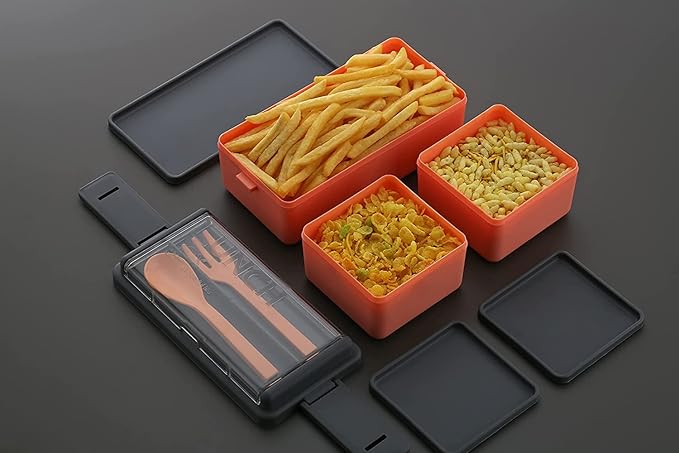 2-Layer 3-Compartment Lunch Box with Cutlery – Portable & BPA-Free