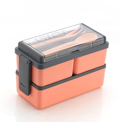 2-Layer 3-Compartment Lunch Box with Cutlery – Portable & BPA-Free