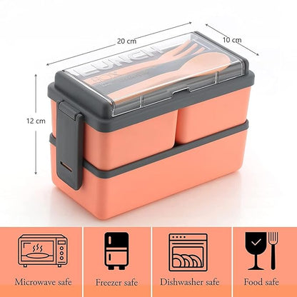 2-Layer 3-Compartment Lunch Box with Cutlery – Portable & BPA-Free