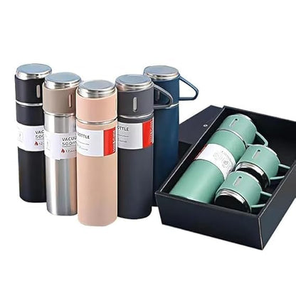 Vacuum Insulated Flask Set with 2 Cups – Ideal for Coffee, Tea, Milk, (Multicolour)
