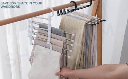 5 in 1 Stainless Steel Foldable Hangers for Clothes | Multi-Layer Multi-Purpose Hangers for Wardrobe