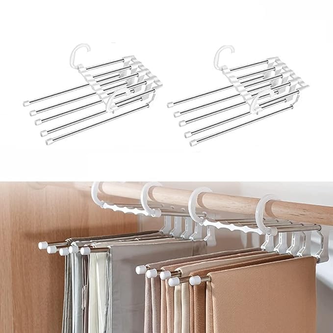 5 in 1 Stainless Steel Foldable Hangers for Clothes | Multi-Layer Multi-Purpose Hangers for Wardrobe