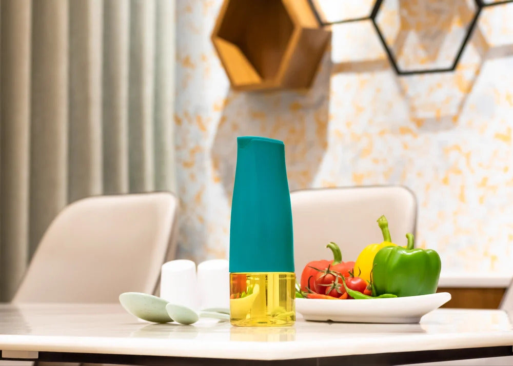 Automatic Gravity Open & Close Cap, Blue-Green Oil Dispenser Bottle 500 ML for Kitchen