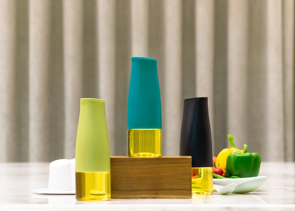 Automatic Gravity Open & Close Cap, Blue-Green Oil Dispenser Bottle 500 ML for Kitchen