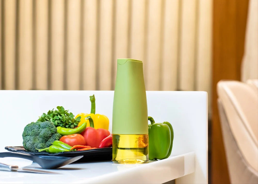 Automatic Gravity Open & Close Cap, Blue-Green Oil Dispenser Bottle 500 ML for Kitchen