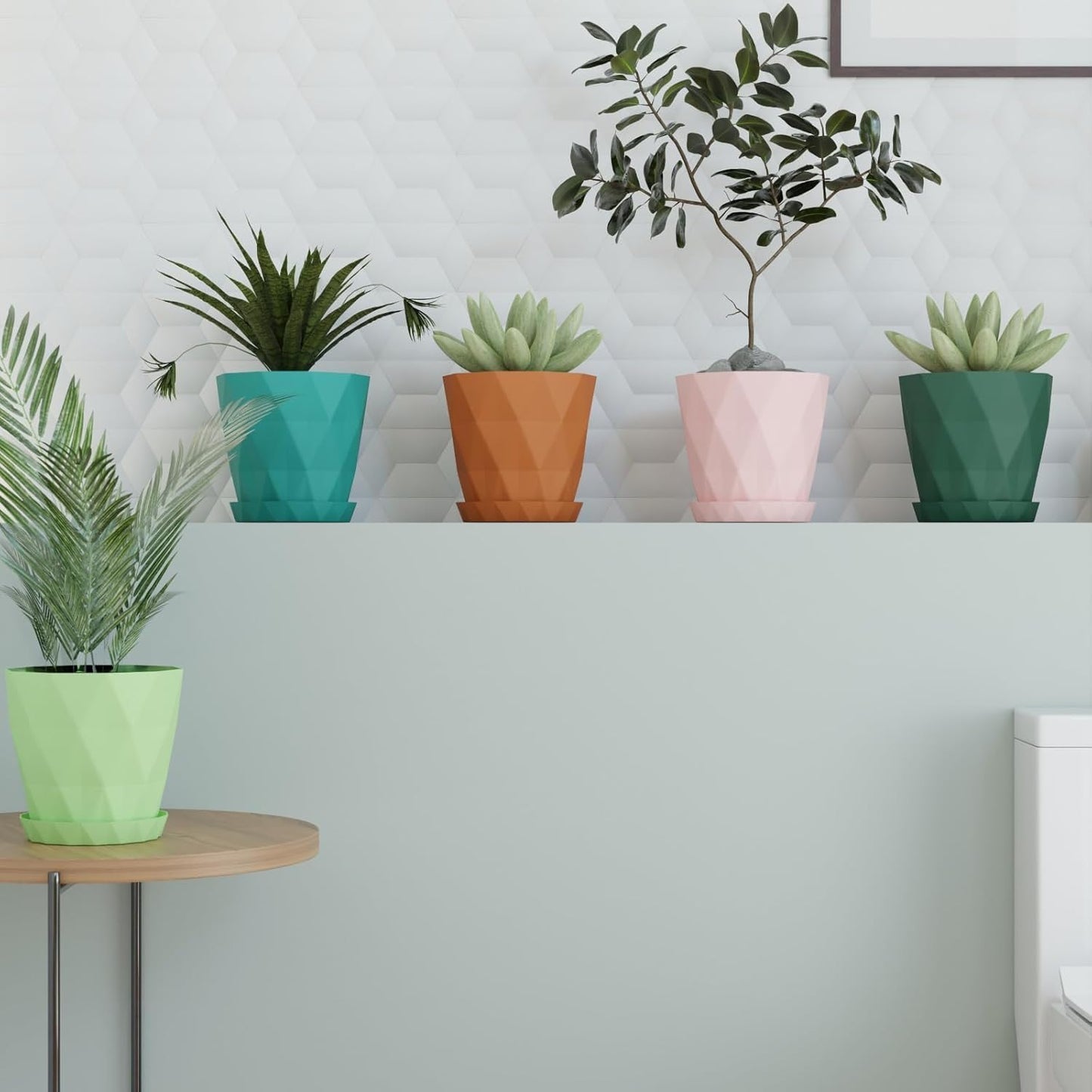 Plastic Diamond Shape Flower Pots with Trays | Planters for Home, Terrace, Garden, Office, Farmhouse (Pack of 5)