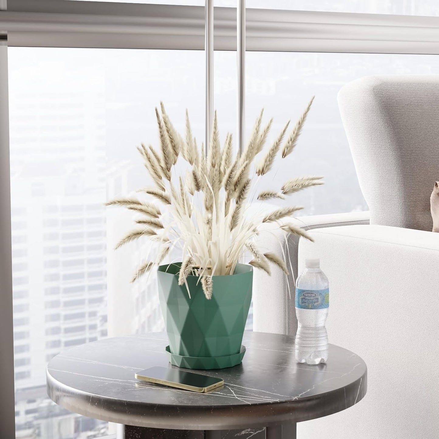 Plastic Diamond Shape Flower Pots with Trays | Planters for Home, Terrace, Garden, Office, Farmhouse (Pack of 5)