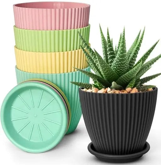 Plastic Round Flower Pots for Home Planters, Terrace, Garden Etc | Pack of 05