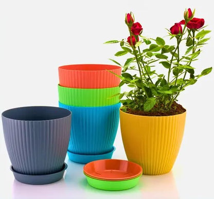 Plastic Round Flower Pots for Home Planters, Terrace, Garden Etc | Pack of 05