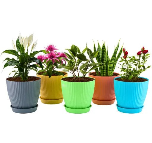 Plastic Round Flower Pots for Home Planters, Terrace, Garden Etc | Pack of 05