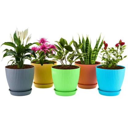 Plastic Round Flower Pots for Home Planters, Terrace, Garden Etc | Pack of 05