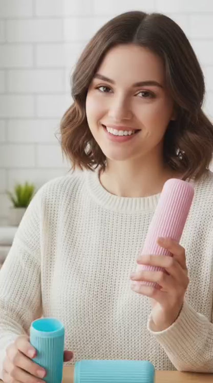 Extra-Long Capsule Toothbrush Travel Case – 21CM, Durable & Portable(Set of 2) Pink and Blue